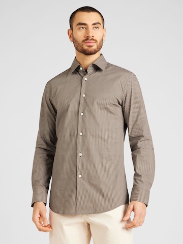 Coupe slim Chemise 'HANK' BOSS Black en beige : devant