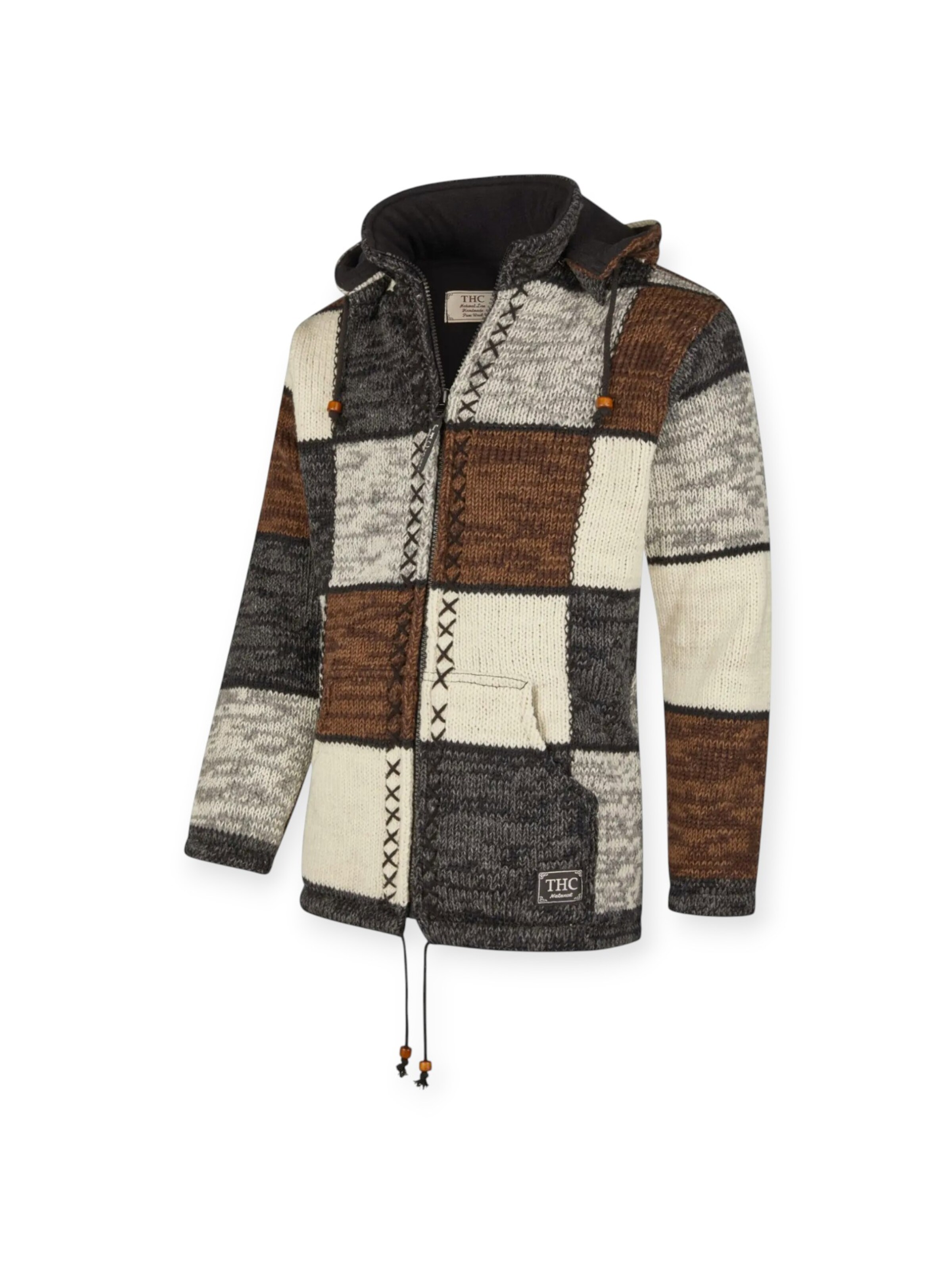 THC Natural Line Knit Cardigan 'THC  813' in Brown