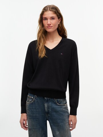 juoda Tommy Jeans Megztinis 'ESSENTIAL': priekis