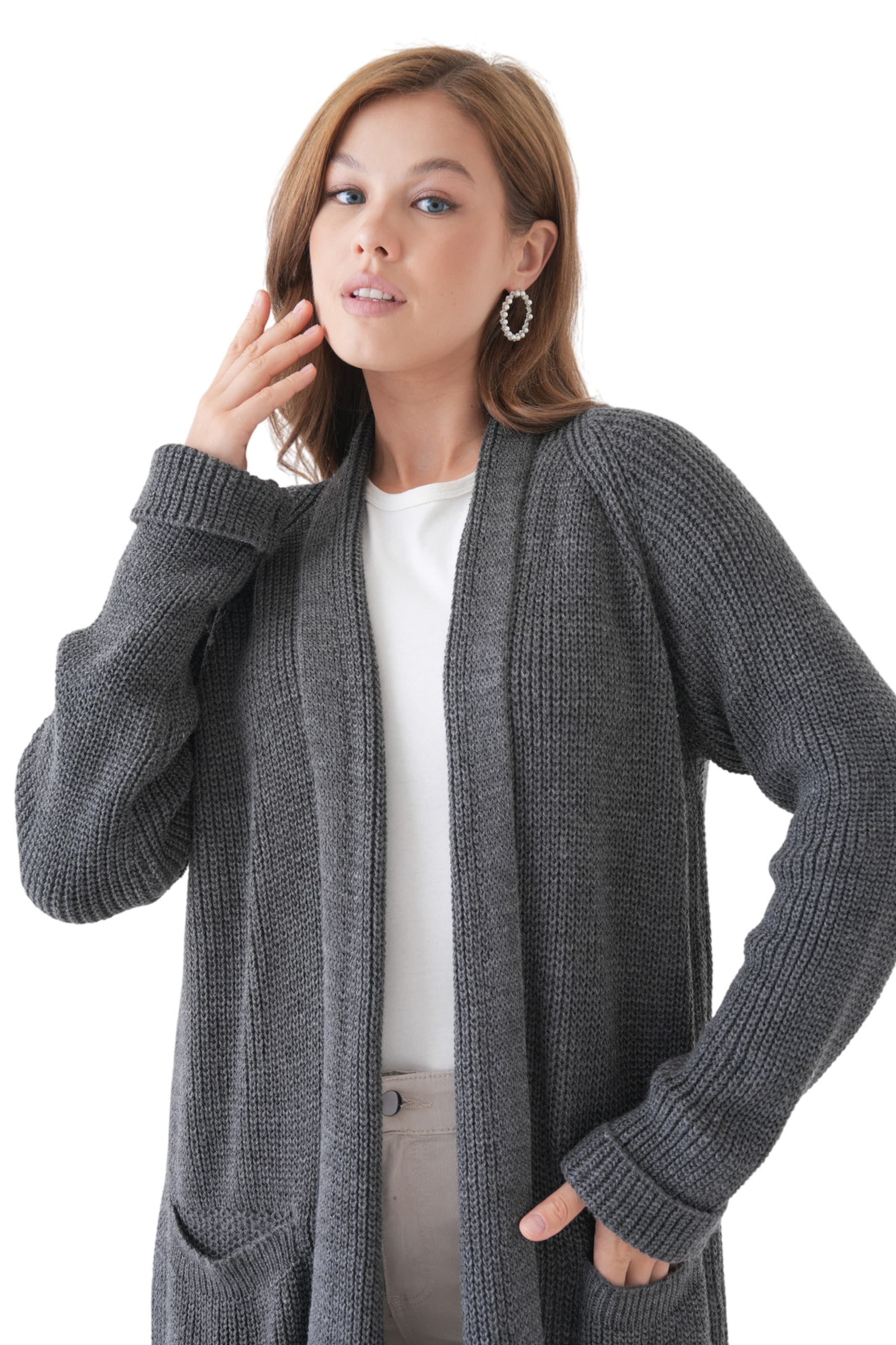 WOMAN VISION Gebreid vest in Grijs: voorkant