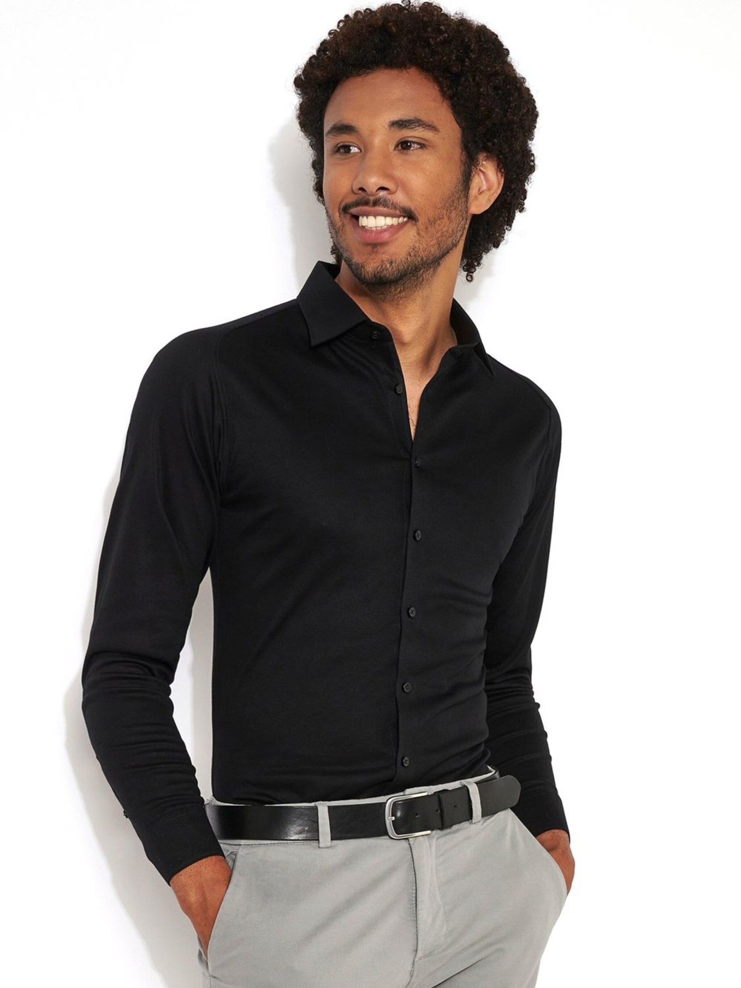 DESOTO Slim fit Overhemd in Zwart: voorkant