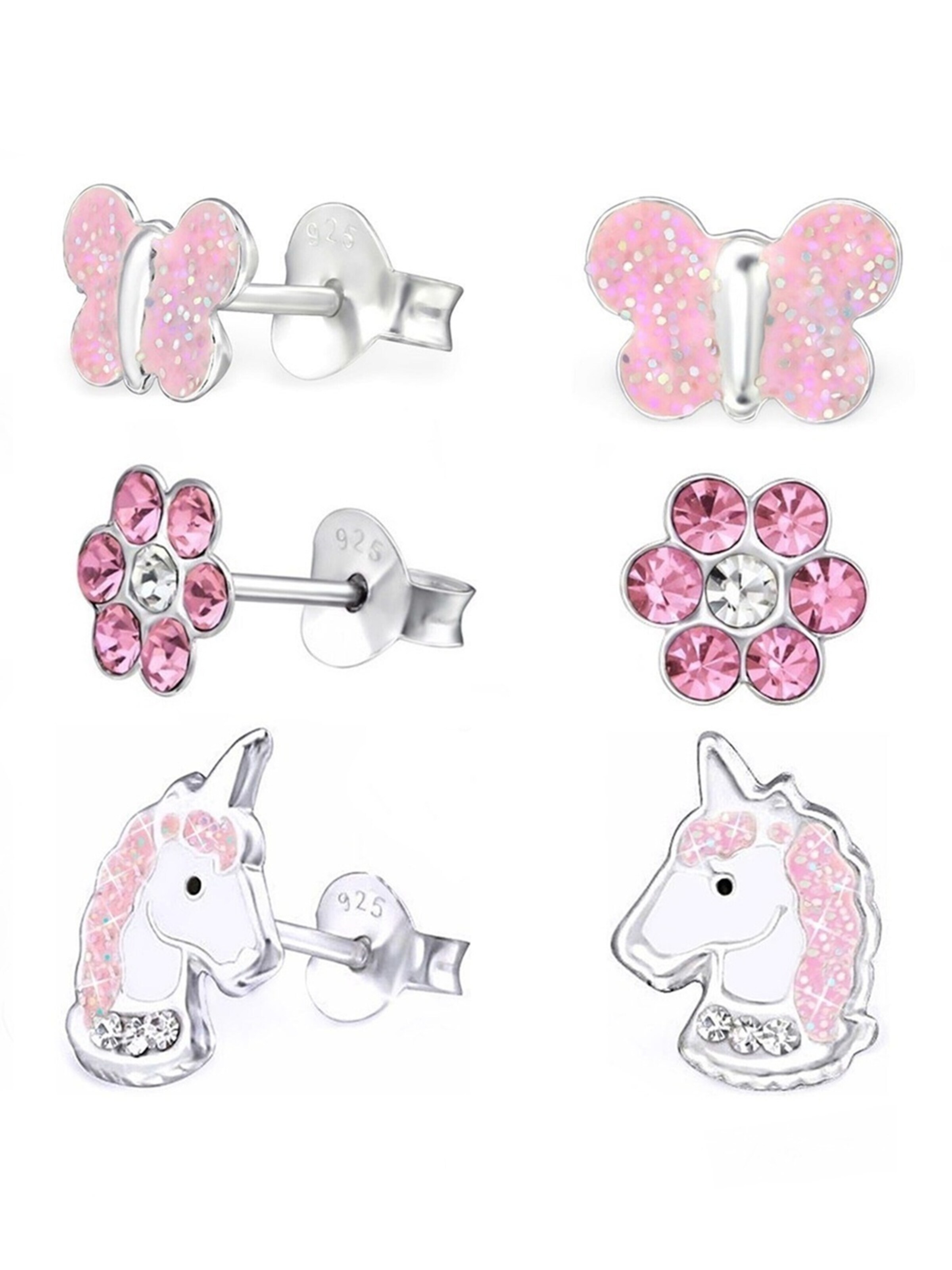 Goldene Hufeisen Earrings 'Schmetterling Blume Pferd' in Mixed colors: front