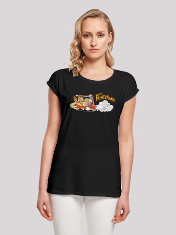 F4NT4STIC Shirt 'The Flintstones Family Car Distressed' in Zwart: voorkant