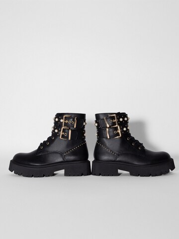 Bershka Lace-Up Ankle Boots in Black