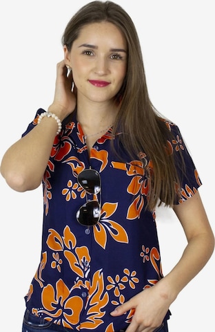 Camicia da donna 'Hibiscus Blue Line' di King Kameha in arancione: frontale