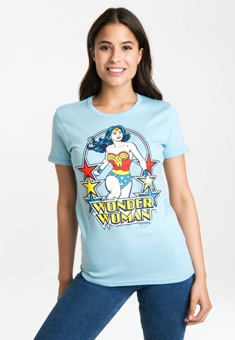 LOGOSHIRT Shirt 'Wonder Woman – Stars' in Blauw: voorkant