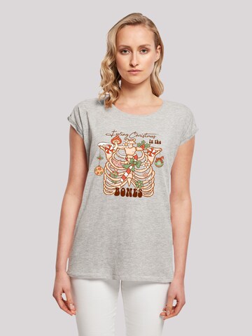 F4NT4STIC Shirt 'Feeling Christmas in the bones' in Grau: Vorderseite