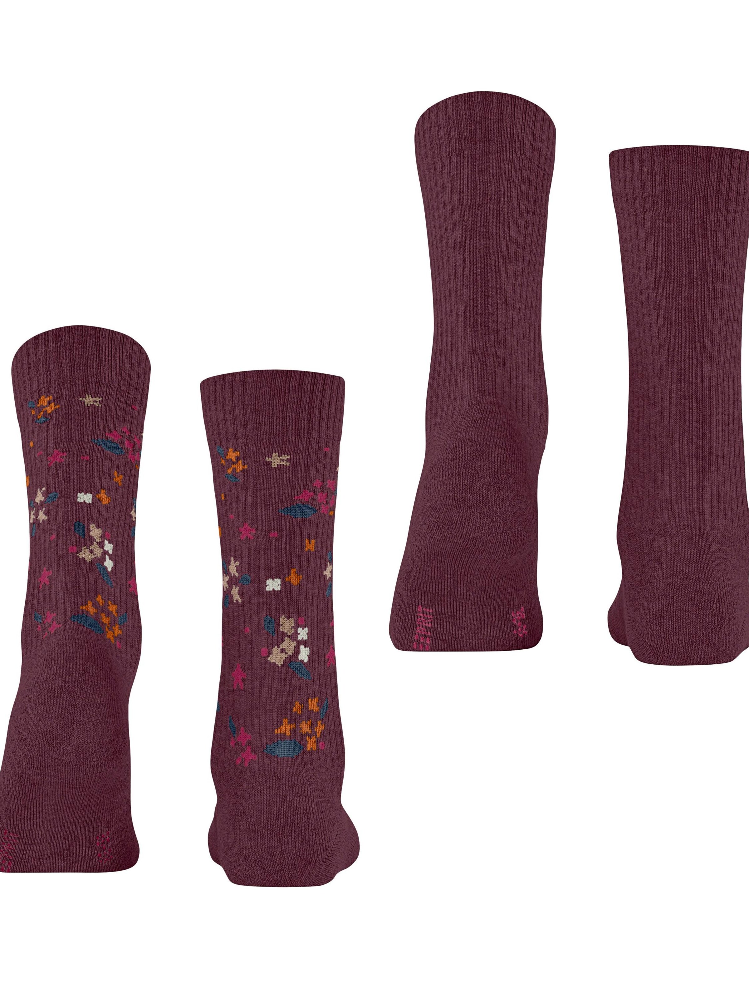 ESPRIT Socks 'Flower Rib 2-Pack' in Red