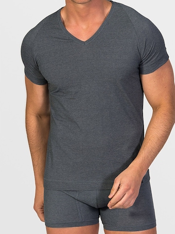 zd ZERO DEFECTS Unterhemd 'V-Neck T-Shirt Egiptian Cotton' in Grau: Vorderseite