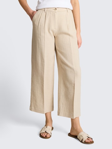 TOM TAILOR Loose fit Pleat-front trousers in Beige: front