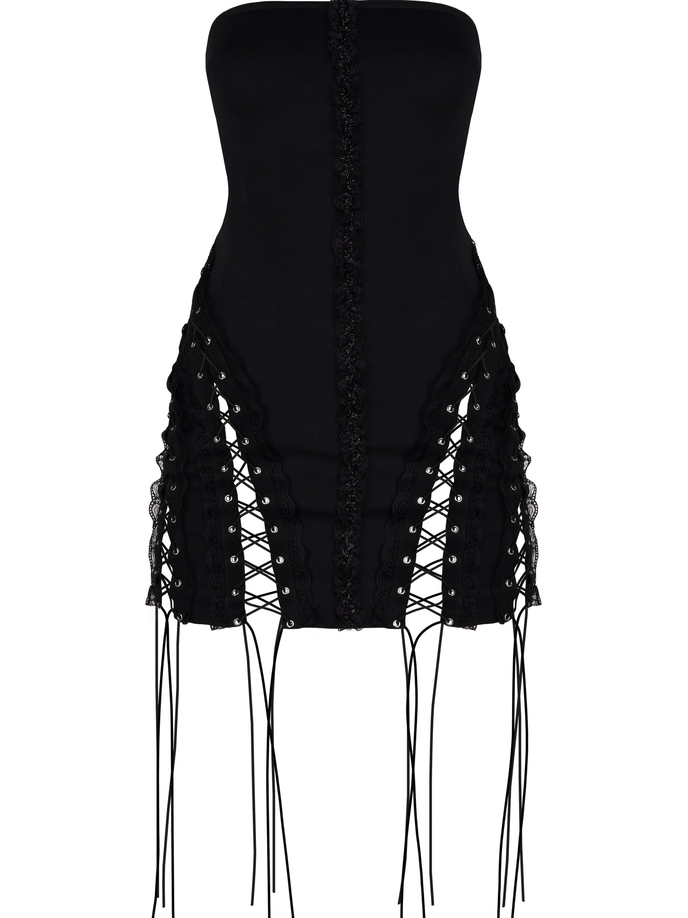 GOD SAVE QUEENS Jurk 'Sorry I'm Late Dress' in Zwart: voorkant