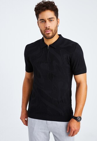 Leif Nelson T-Shirt Feinstrick Polo in Schwarz: predná strana