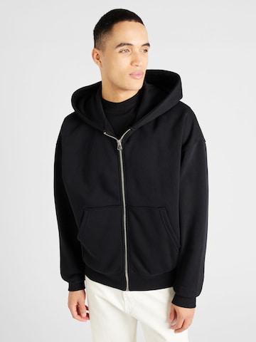 TOPMAN Zip-Up Hoodie in Black: front