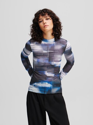 KARL LAGERFELD JEANS Top ' MESH-TOP MIT GLITCH-PRINT ' | črna barva: sprednja stran