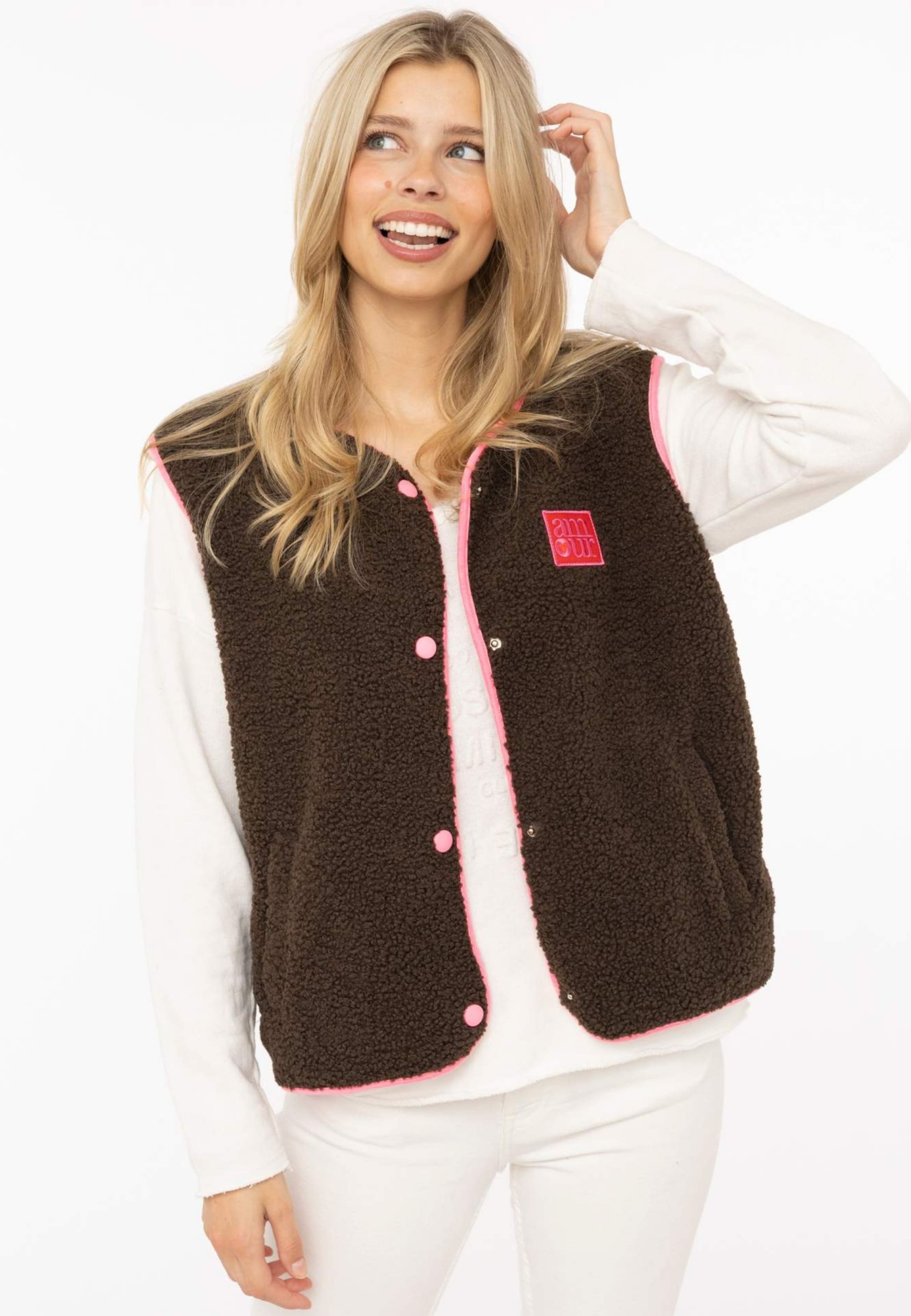 Zwillingsherz Bodywarmer in Bruin: voorkant