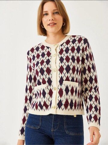 Bianco Lucci Knit Cardigan in Beige: front