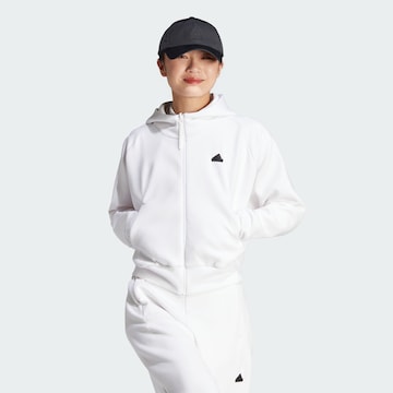 ADIDAS SPORTSWEAR Athletic Zip-Up Hoodie 'Z.N.E. ' in White: front