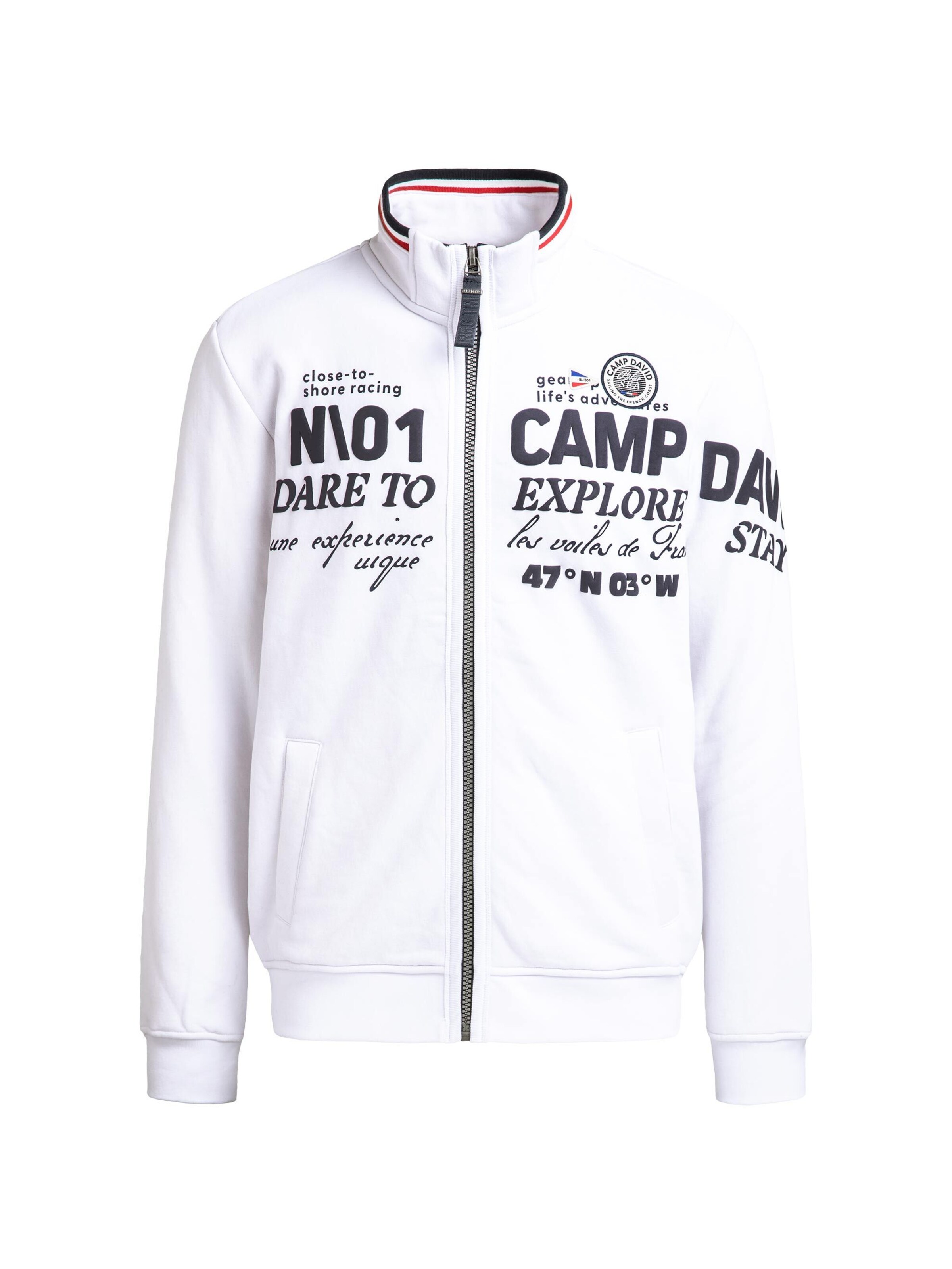 CAMP DAVID Sweatjacke mit 3D-Rubber-Artworks in S in weiß, Produktansicht