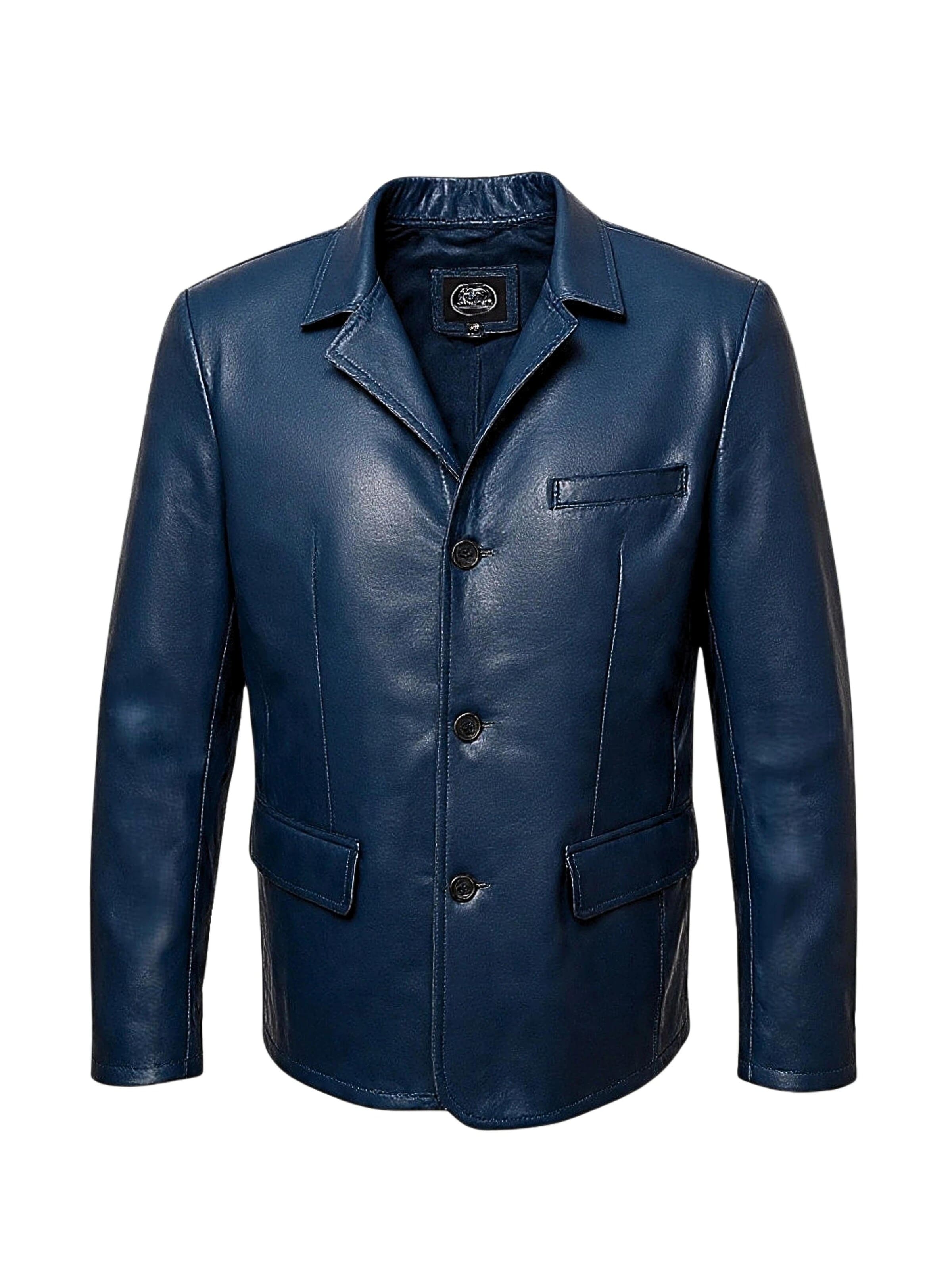 Be  Noble Regular Fit Sakko 'Leder-Sakko im Edel-Business Style'‌‌ in Blau: Vorderseite
