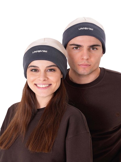 UNIQVIBE Bonnet en 55-60 en beige clair / anthracite / gris clair, Vue avec produit