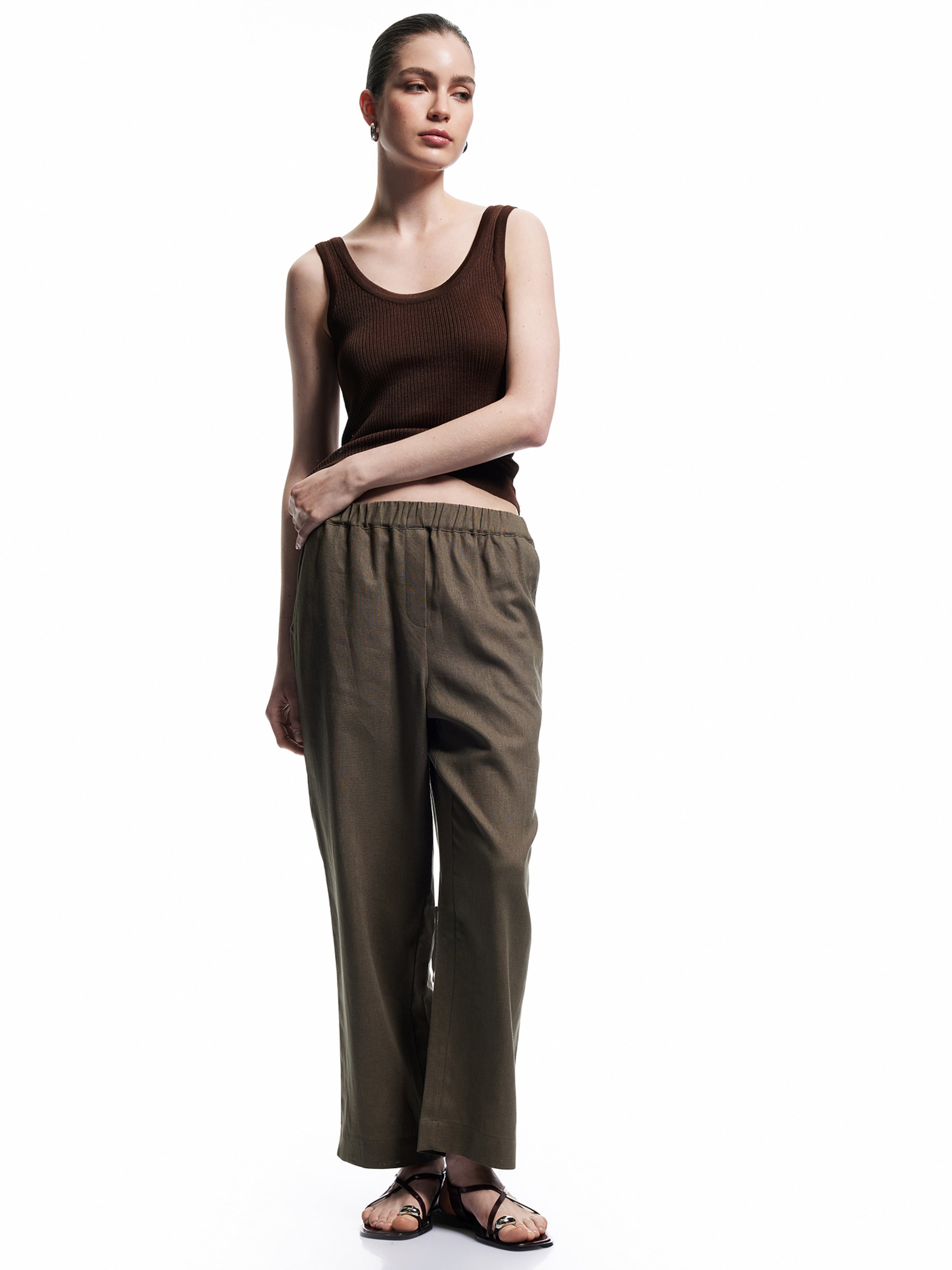 Koton Wide leg Broek in Groen: voorkant