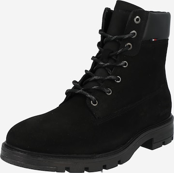 TOMMY HILFIGER - Botas con cordones en negro: frente