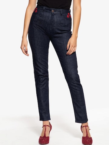 Queen Kerosin Slim fit Jeans 'Roses' in Blue