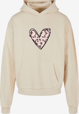 Merchcode Sweatshirt 'Valentines Day - Leopard Heart' in Beige: voorkant