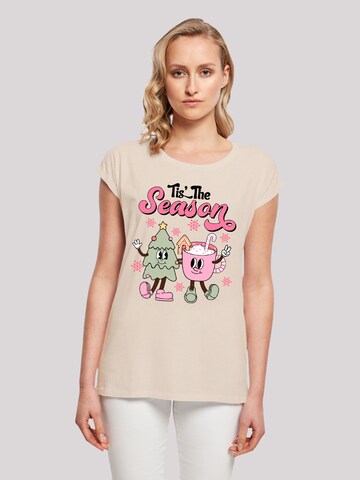 F4NT4STIC Shirt 'Tis The Season Christmas Tree Cocoa' in Beige: voorkant
