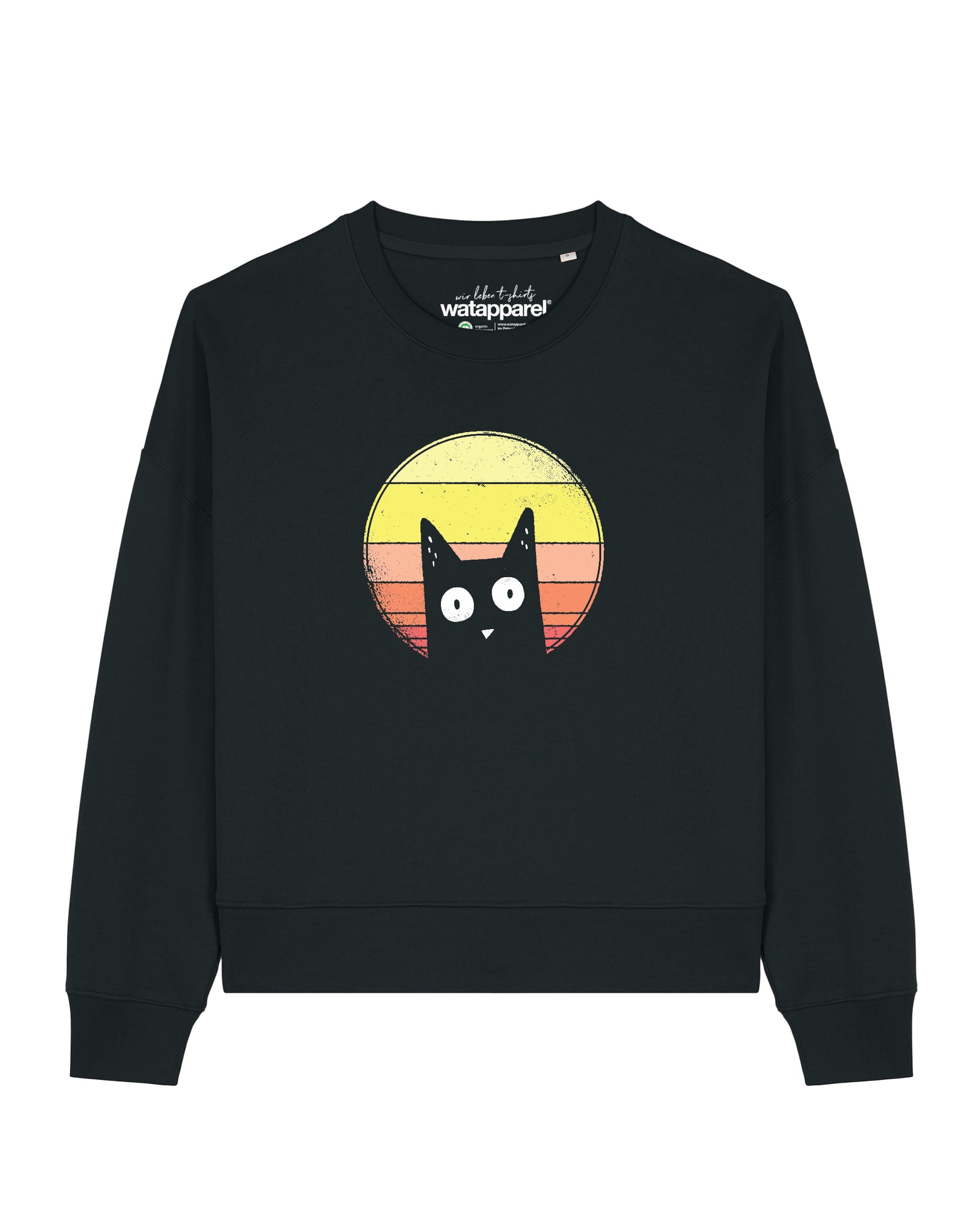 Watapparel Sweatshirt 'Sunset Cat ' in Zwart: voorkant