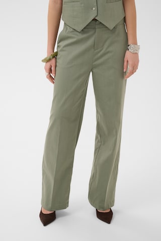 Cream Regular Pants in Green: front