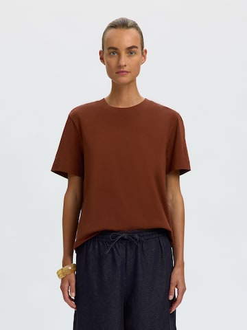 SELECTED - Camiseta 'SLFEssential' en marrón: frente