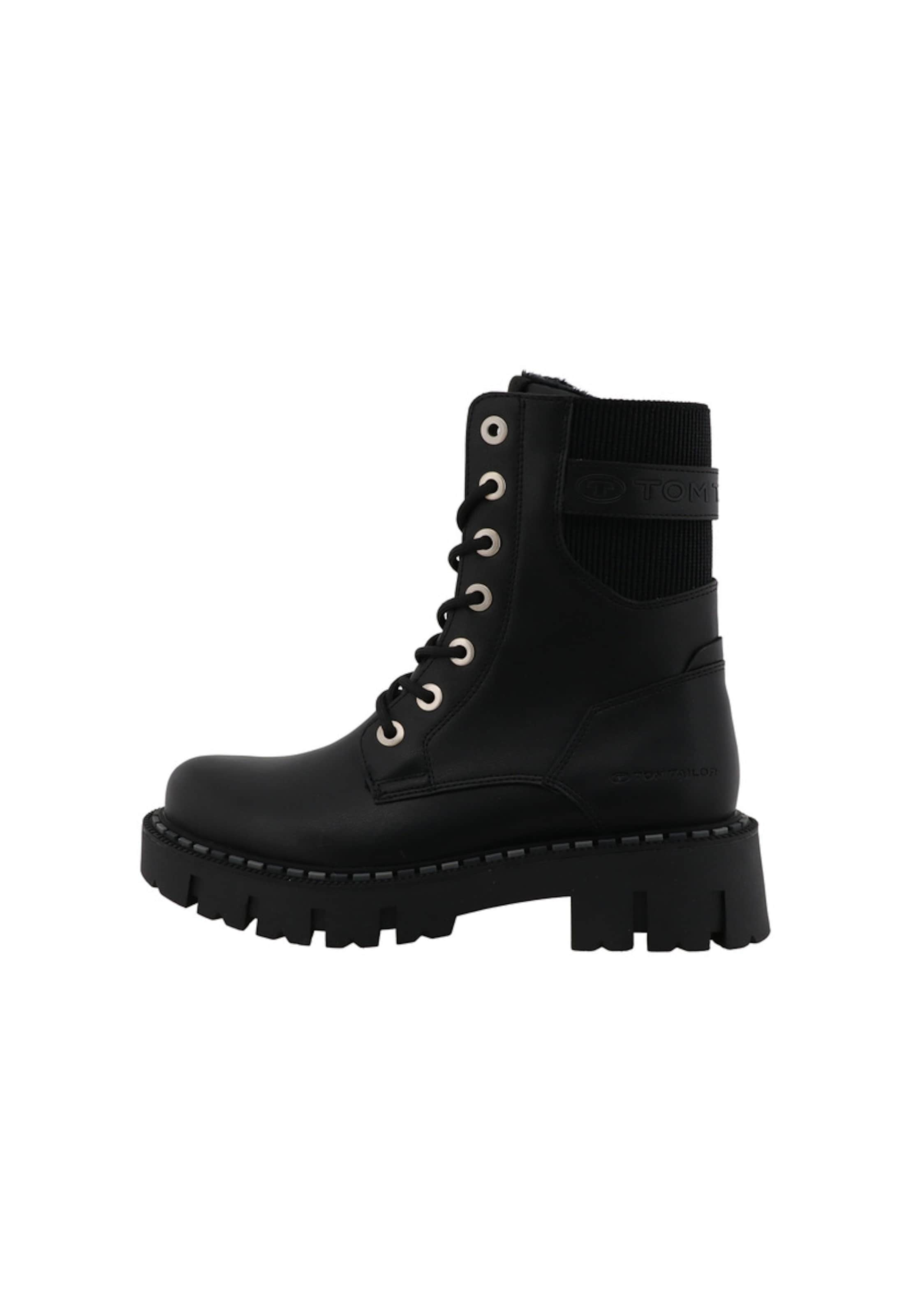 TOM TAILOR Schnürstiefelette in Schwarz: Vorderseite