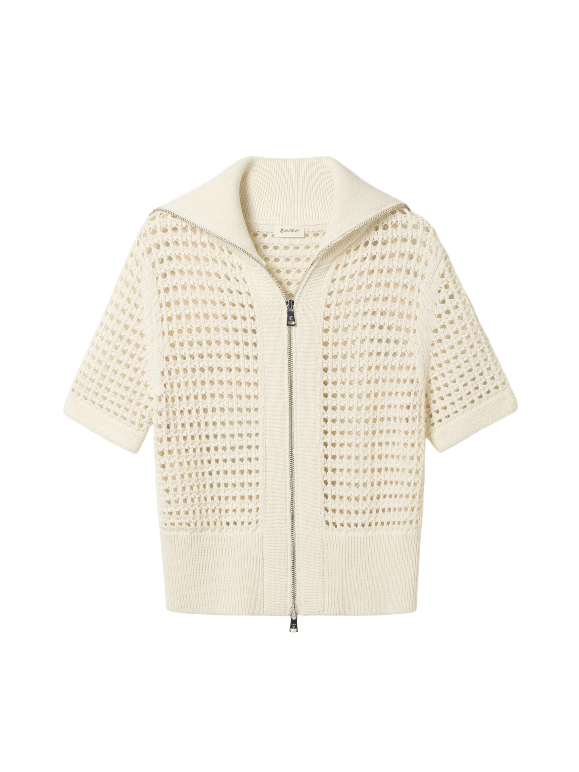 Lilysilk Strickjacke 'Toscana Pointelle Strickjacke mit Doppelreißverschluss'‌‌‌‌‌‌ in Weiß: Vorderseite