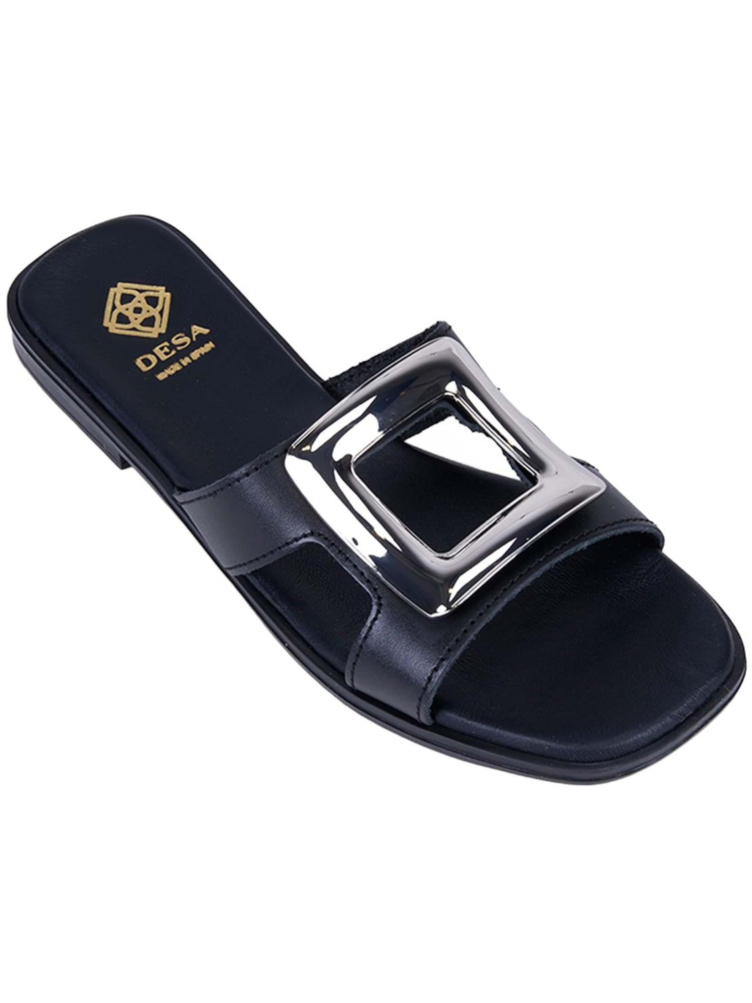 Mule 'DESA Damen-Lederpantoletten mit goldenen Details' Desa en noir