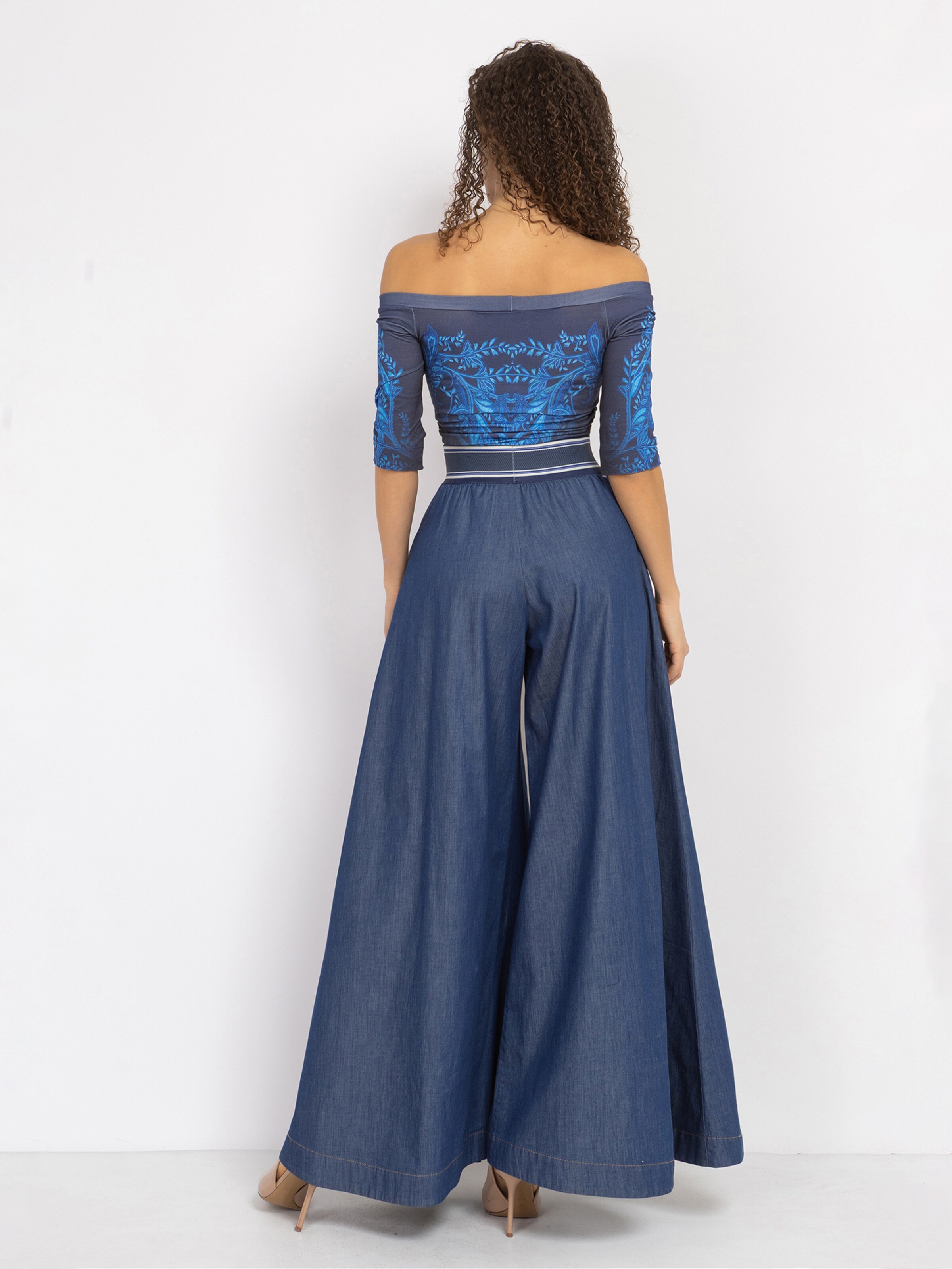 JIORO Wide leg Trousers 'ESSENTIALS' in Blue