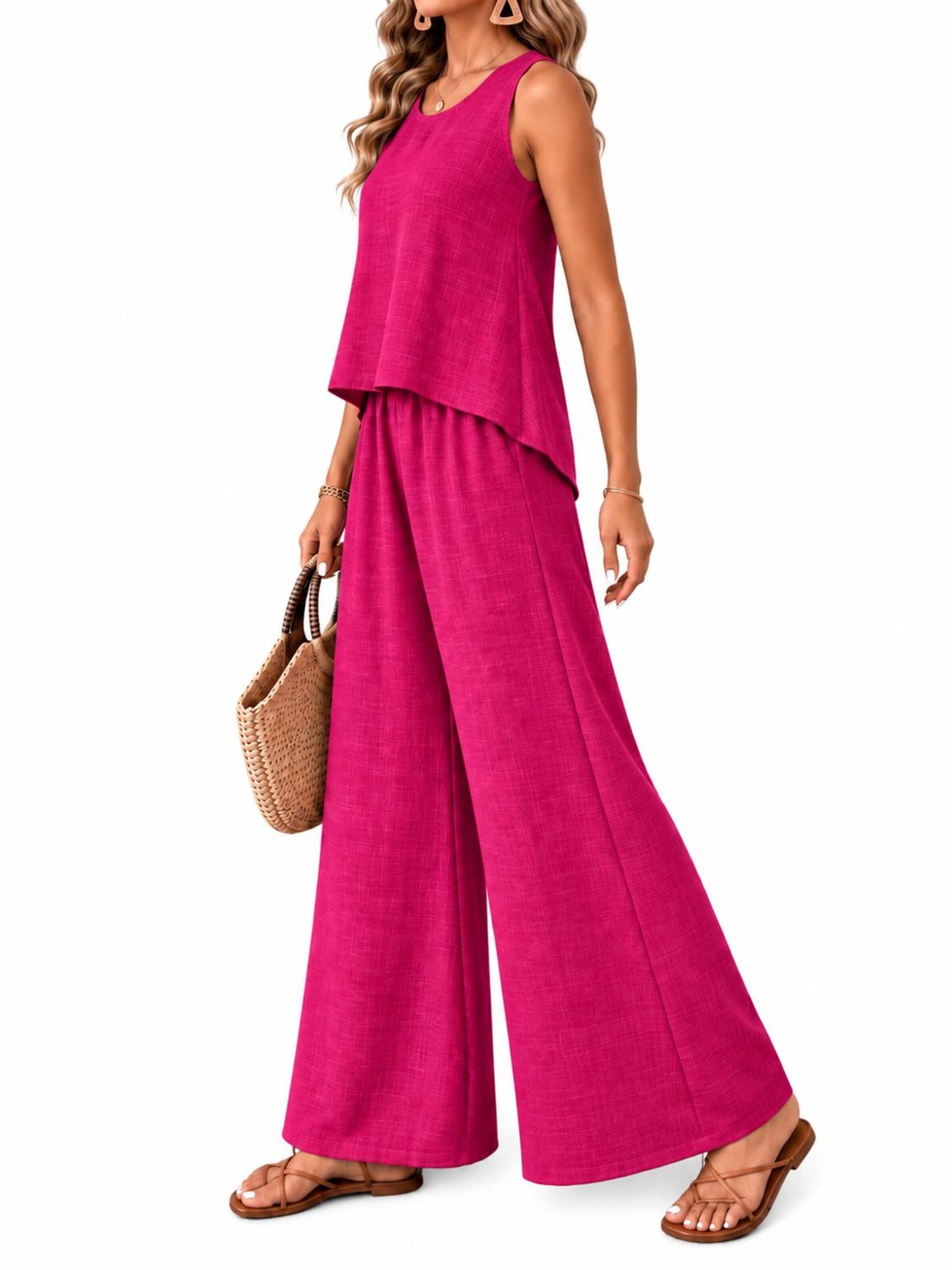 SPORTS36.NL Jurk 'Women's Sleeveless Linen-Blend 2-Piece Set' in Roze