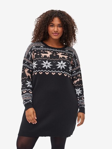 Zizzi - Vestido de punto 'Raindeer' en negro: frente