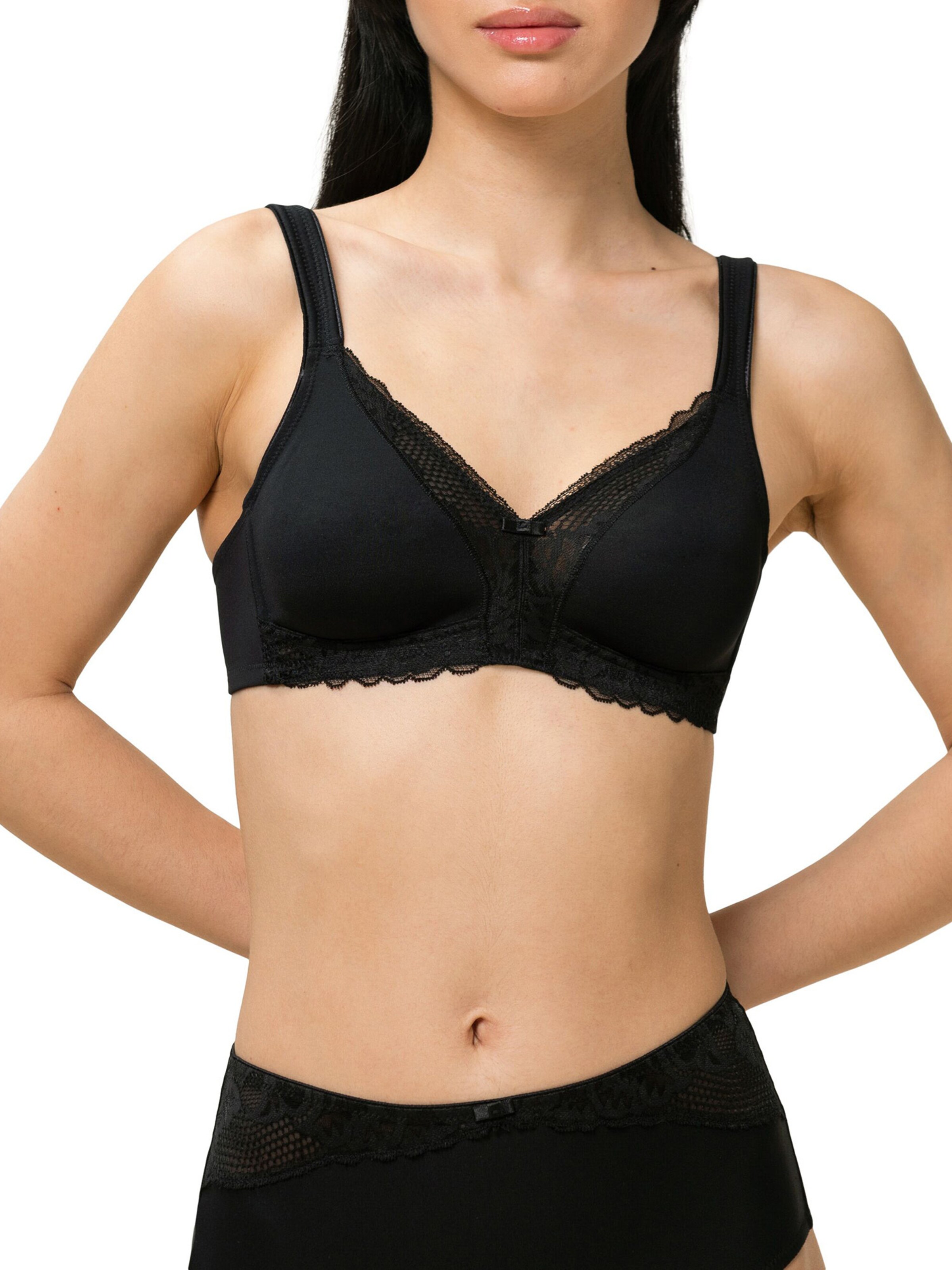 TRIUMPH T-shirt Bra ' Modern Lace+Cotton ' in Black: front