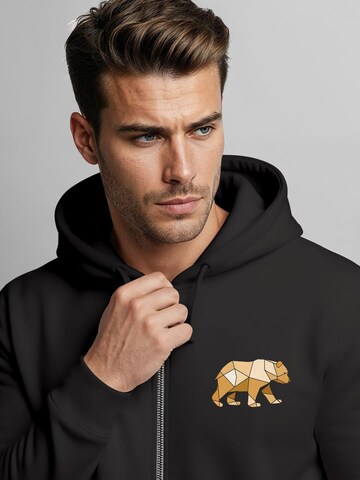 Neverless Sweatjacke 'Bär Polygon Gelb'‌‌‌‌ in Schwarz