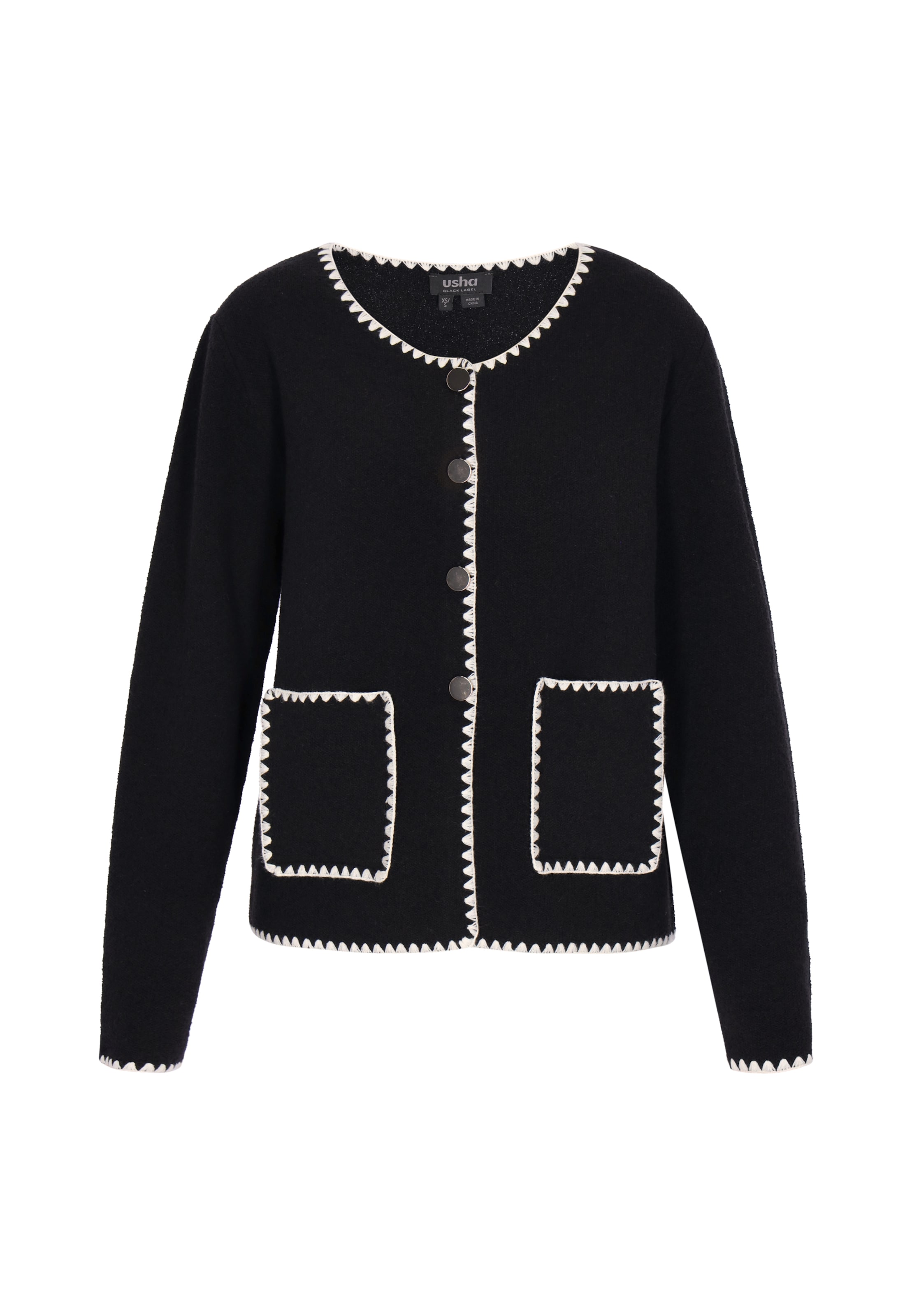 usha BLACK LABEL Gebreid vest 'Classic' in Zwart: voorkant