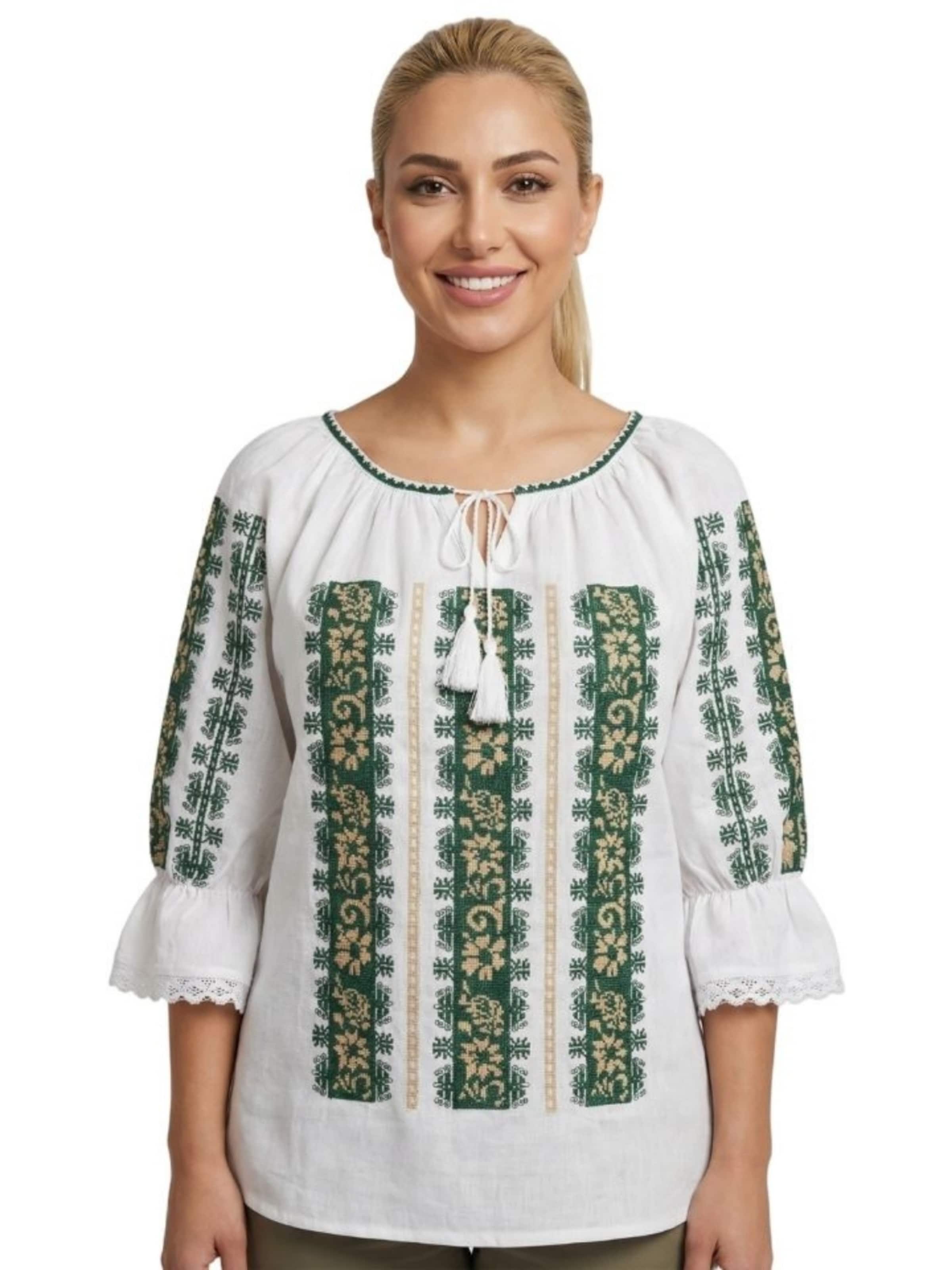 Rody’s forever Klederdracht blouse 'Damenbluse A26 weiß/grün , marimea L' in Wit: voorkant