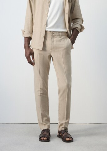 MANGO MAN Slim fit Pleated Pants 'Rainier' in Beige: front