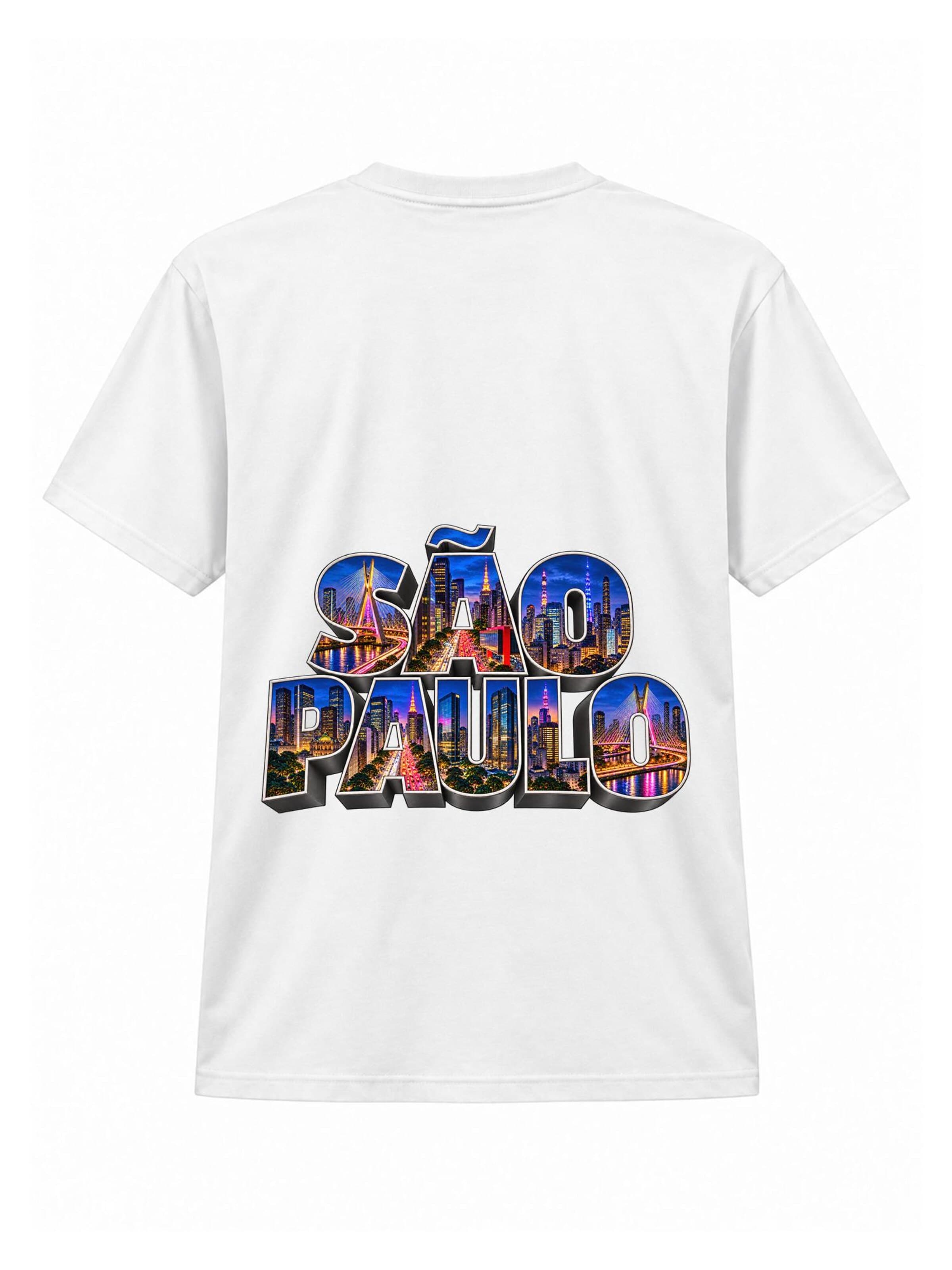 LUNØIR Studio Tričko 'São Paulo City Lights – Neon' – bílá: přední strana