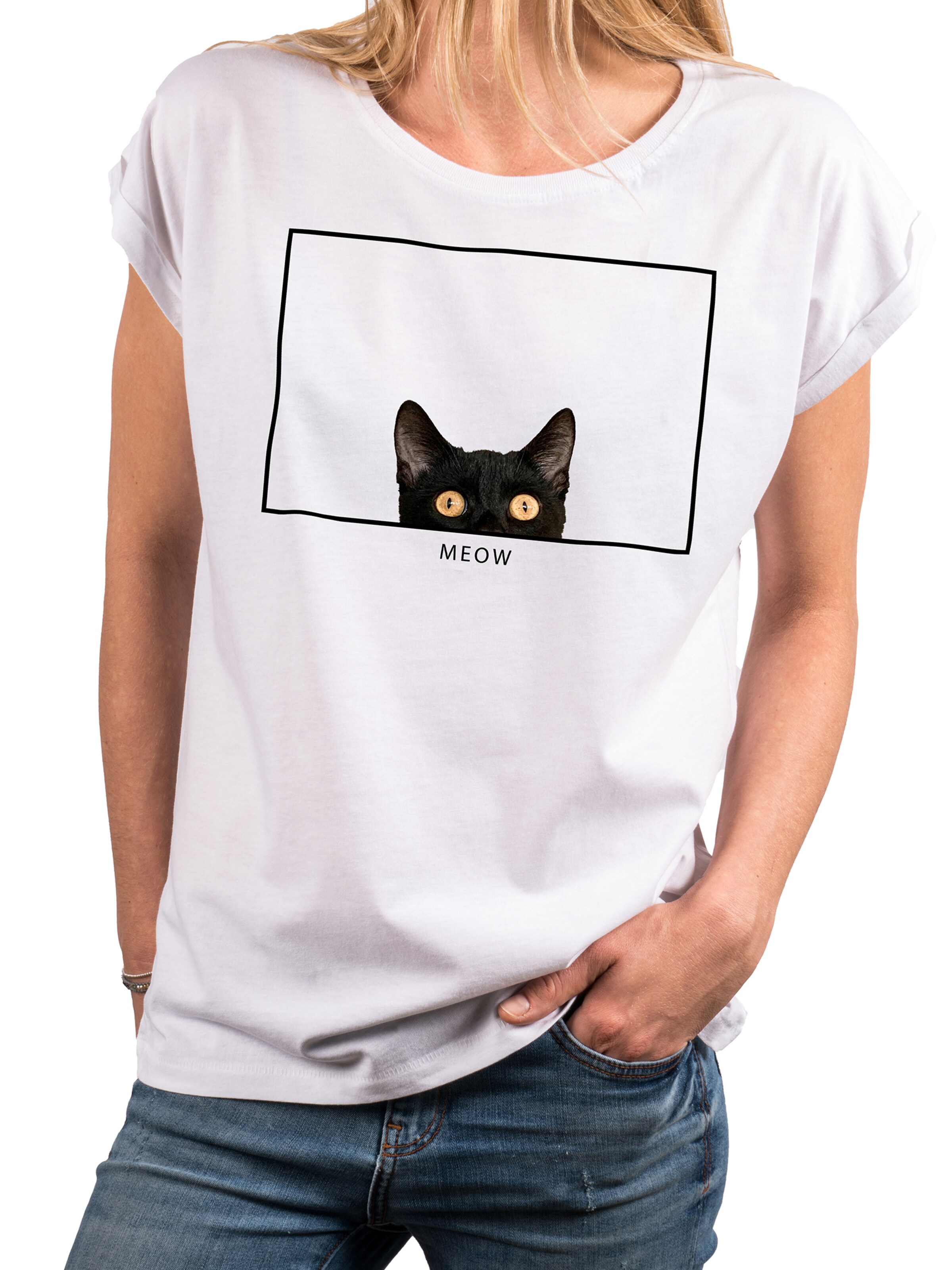 MAKAYA Shirt 'Cat Frame' in White