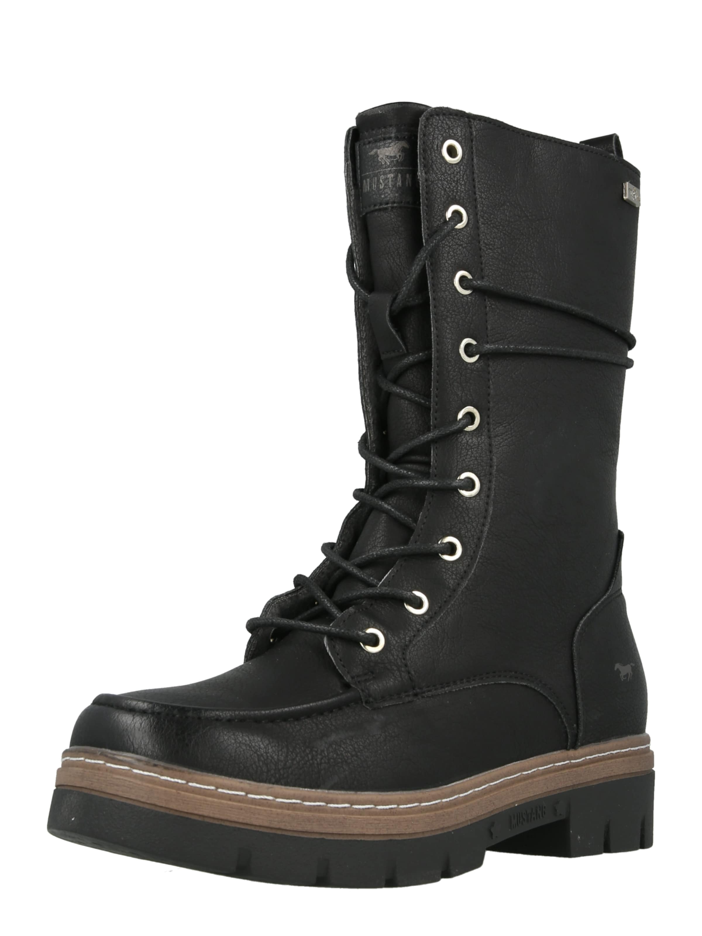 MUSTANG Šněrovací kozačky – černá: přední strana