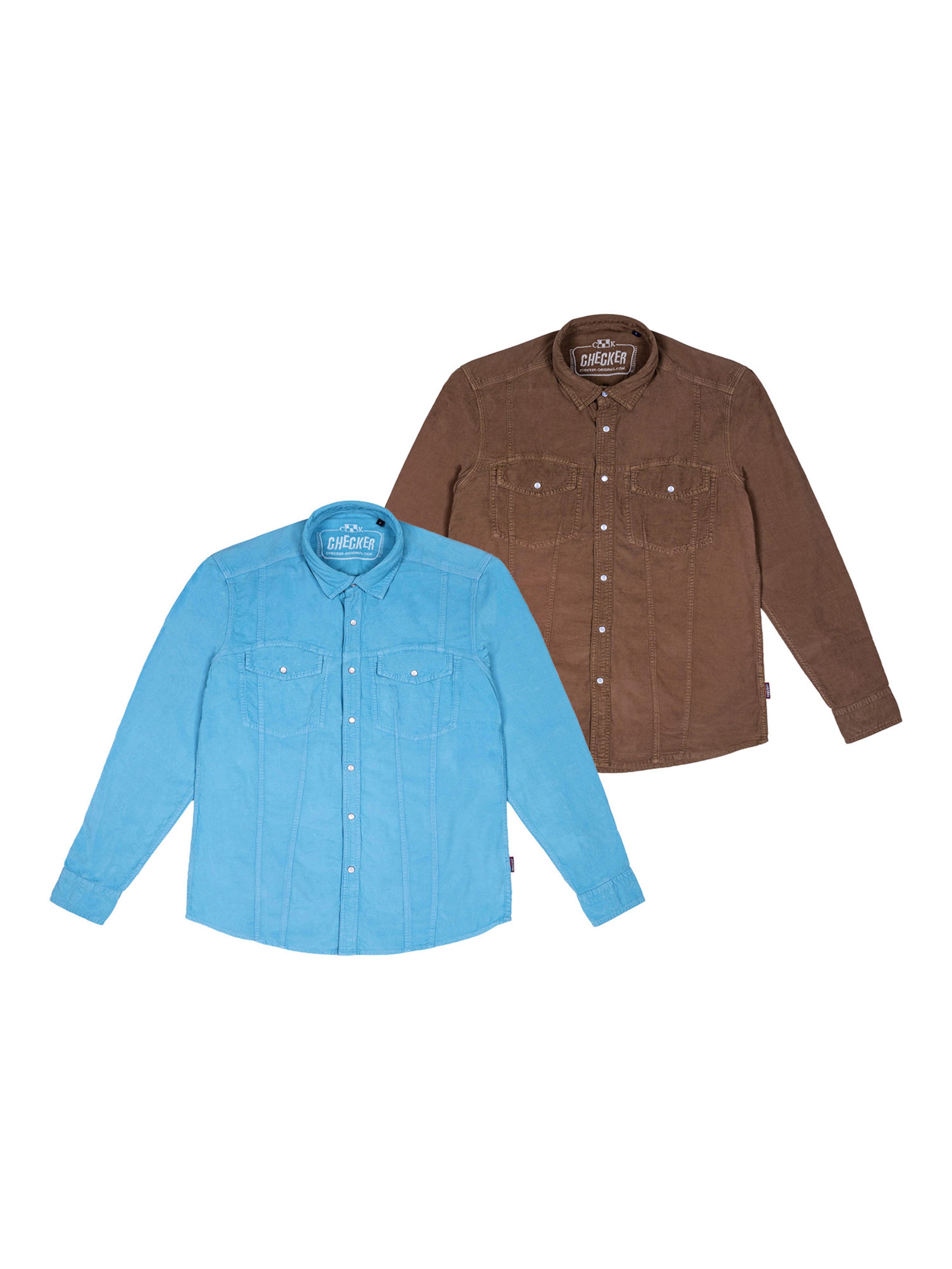 Checker Regular Fit Hemd ' Dynasty Cord ' in Blau: Vorderseite