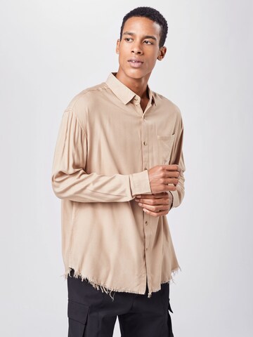 Mennace Comfort fit Button Up Shirt in Brown: front