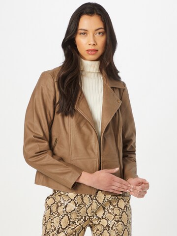 Cream Between-Season Jacket 'Rabia' in Brown: front