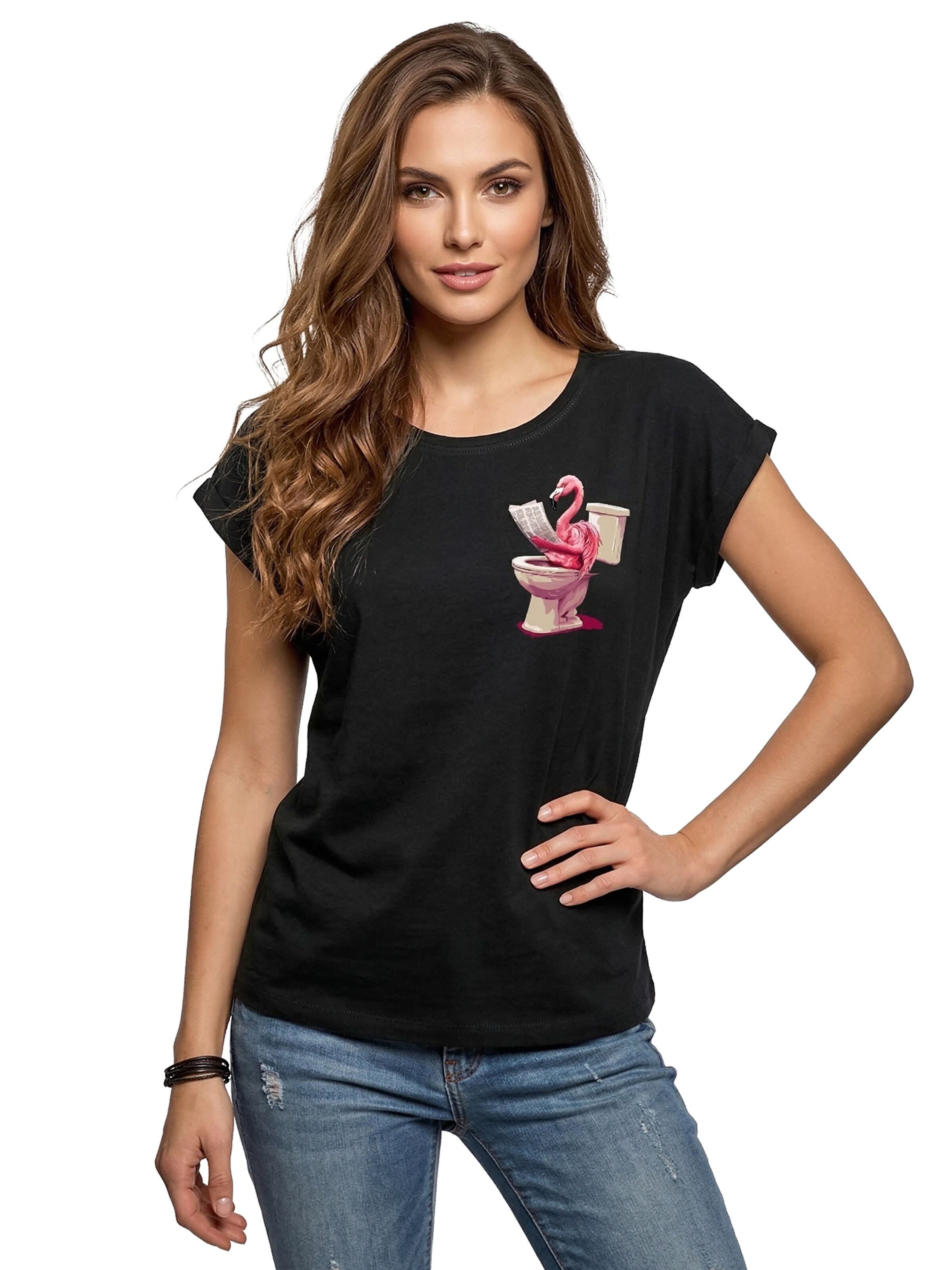 MAKAYA Shirt 'WC Flamingo' in Black